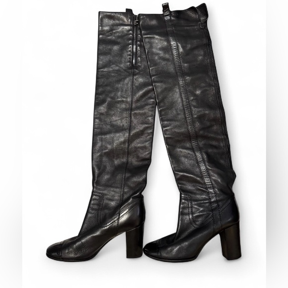 Chanel Black Lambskin Leather Over the Knee Boots - Picture 4 of 14